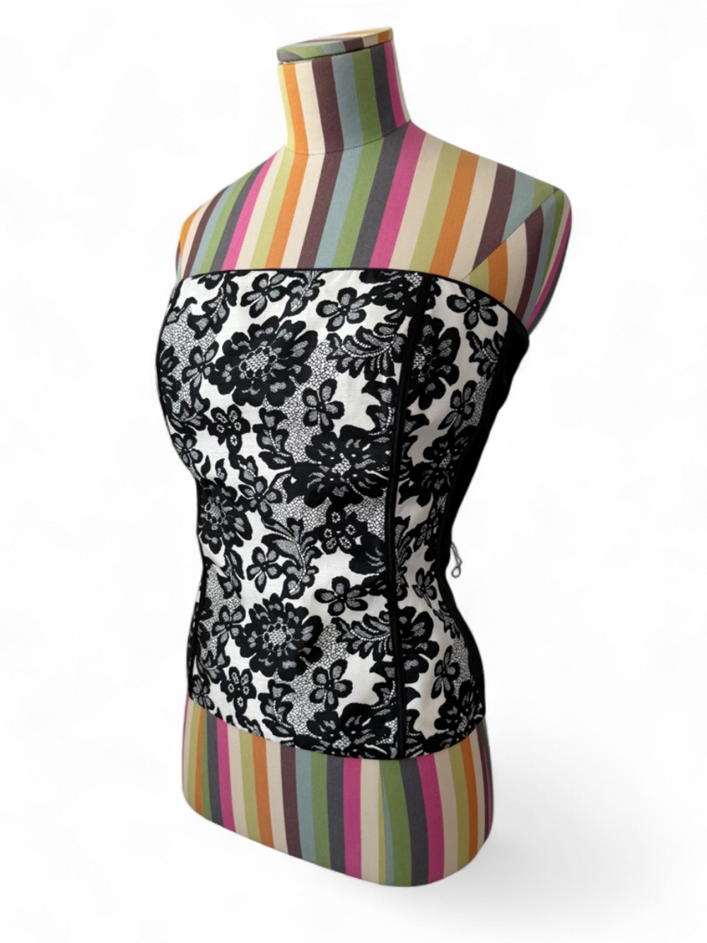 White House Black Market Floral & Lace Print Corset Top Strapless Boning